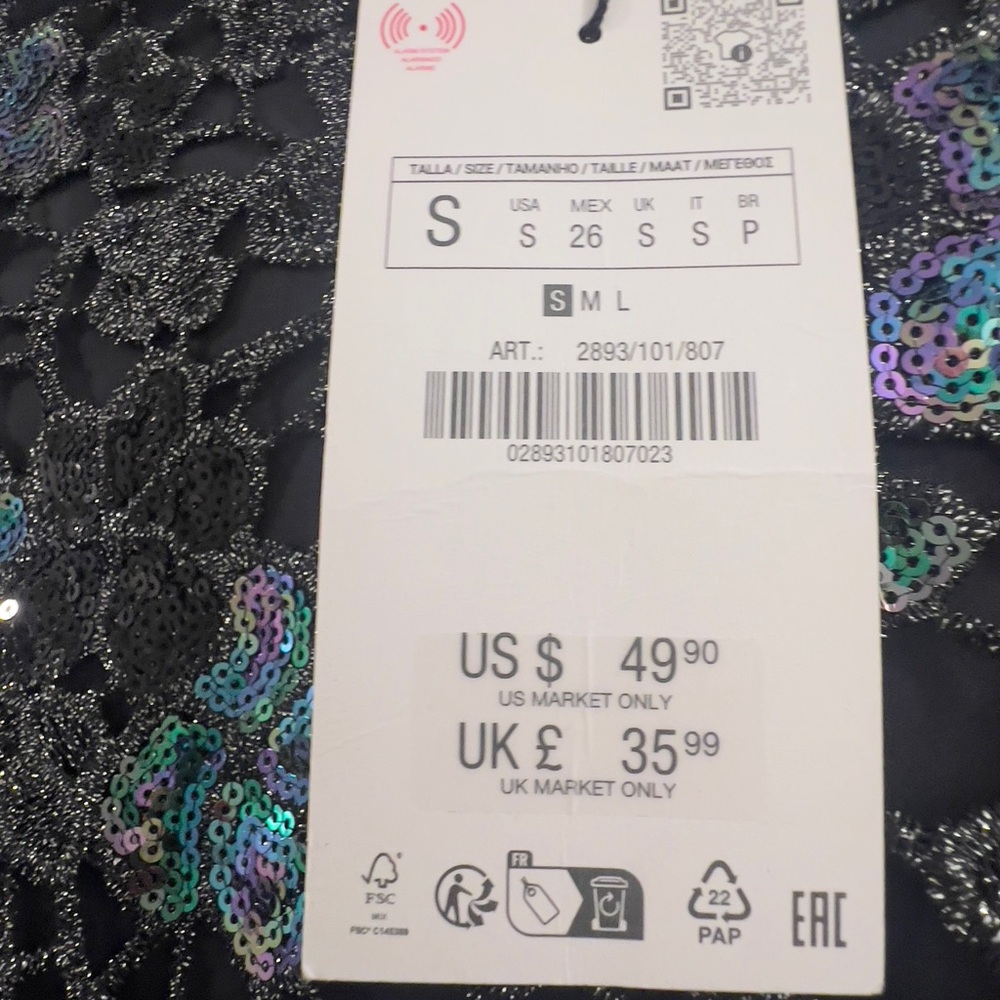 Zara Black Mini Skirt with Iridescent Floral Design - Picture 3 of 3